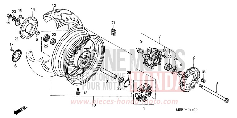 REAR WHEEL for CBF600N ABS FORCE SILVER METALLIC (NH411) from 2004